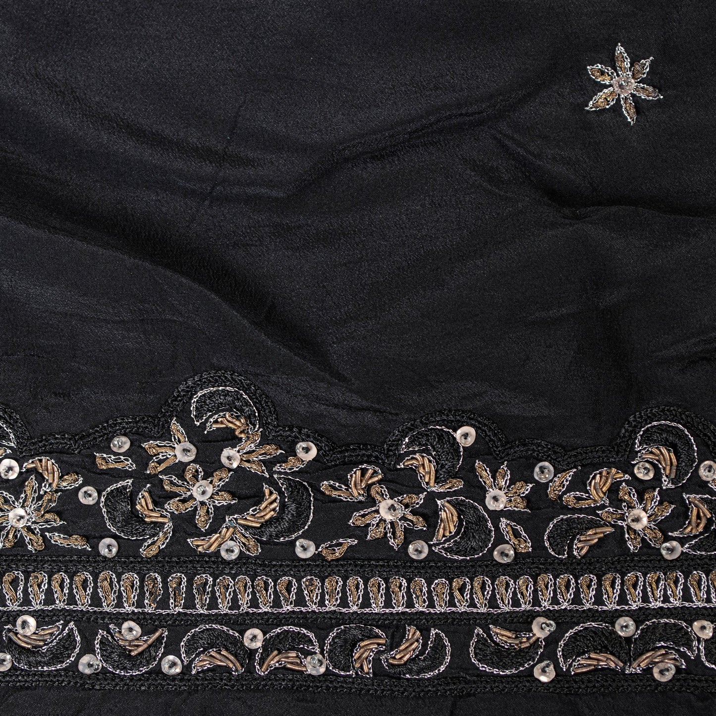Sanskriti Vintage Black Pure Silk Dupatta Long Stole Hand Beaded Zardozi Scarves