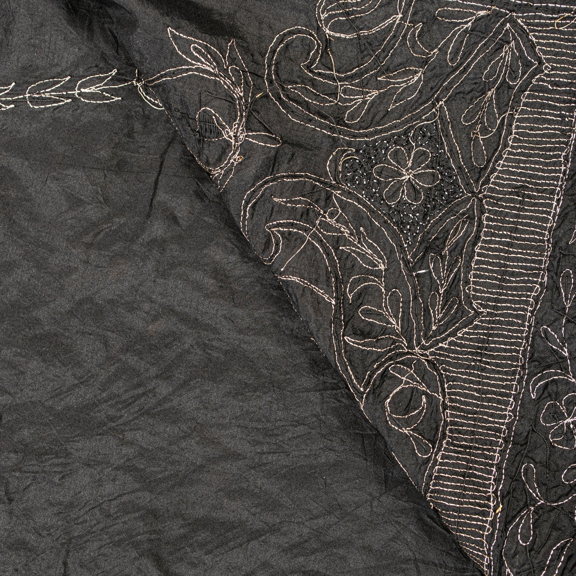 Sanskriti Vintage Black Pure Silk Dupatta Long Stole Hand Embroidered Zardozi