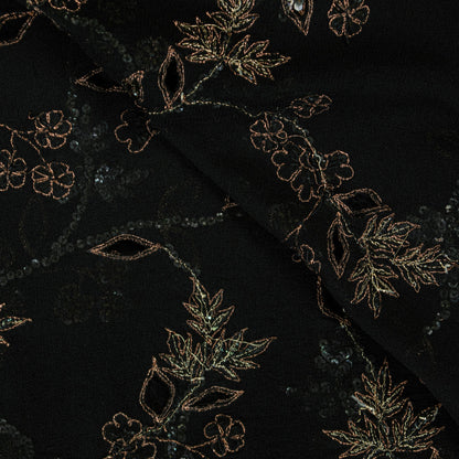 Sanskriti Vintage Black Pure Georgette Silk Dupatta Long Stole Hand Beaded Scarf