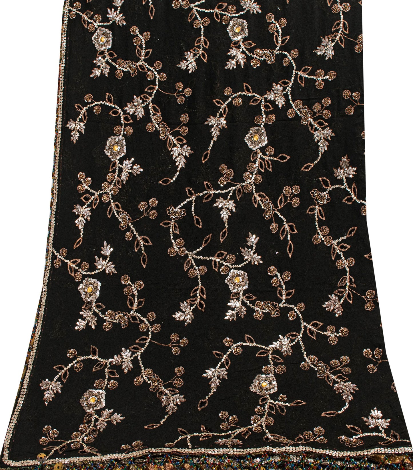 Sanskriti Vintage Black Pure Georgette Silk Dupatta Long Stole Hand Beaded Scarf