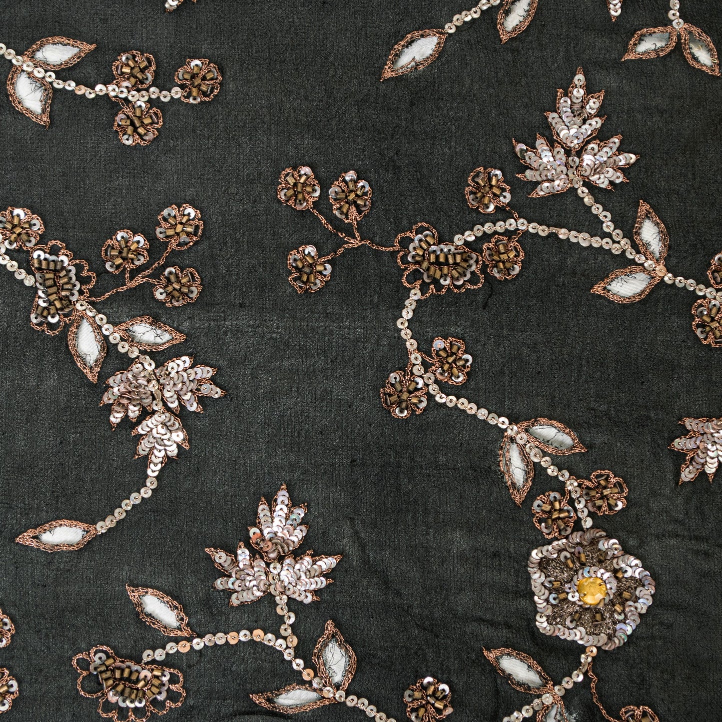 Sanskriti Vintage Black Pure Georgette Silk Dupatta Long Stole Hand Beaded Scarf