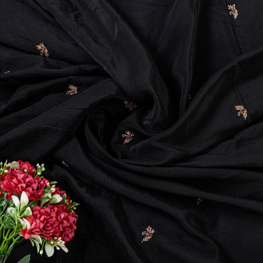 Sanskriti Vintage Black Pure Silk Dupatta Long Stole Hand Beaded Zardozi Scarves