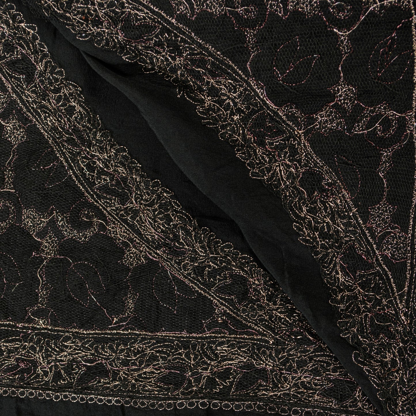 Sanskriti Vintage Black Pure Silk Dupatta Long Stole Hand Beaded Zardozi Crafting, Upcycling, Recycling, Dress Making,Home Decor,