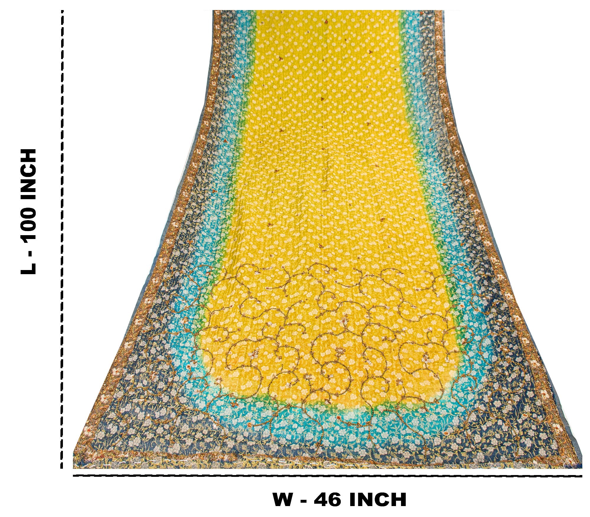 Sanskriti Vintage Yellow-Blue Georgette Dupatta Stole Woven & Hand Beaded Dabka