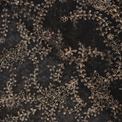Sanskriti Vintage Black Net Stole Dupatta Long Hand Beaded Zari Wedding Scarves