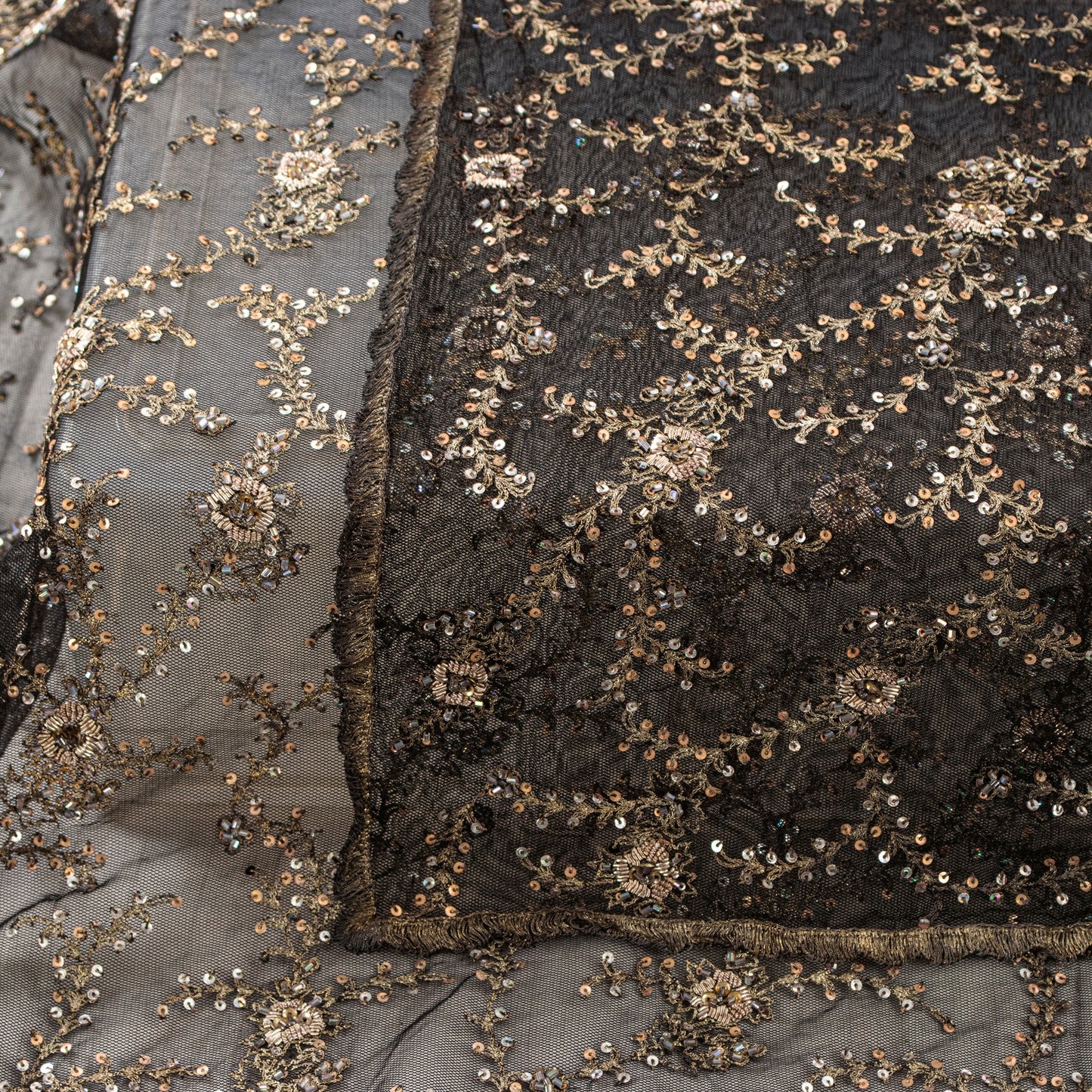 Sanskriti Vintage Black Net Stole Dupatta Long Hand Beaded Zari Wedding Scarves
