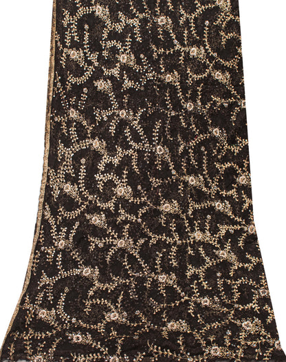 Sanskriti Vintage Black Net Stole Dupatta Long Hand Beaded Zari Wedding Scarves