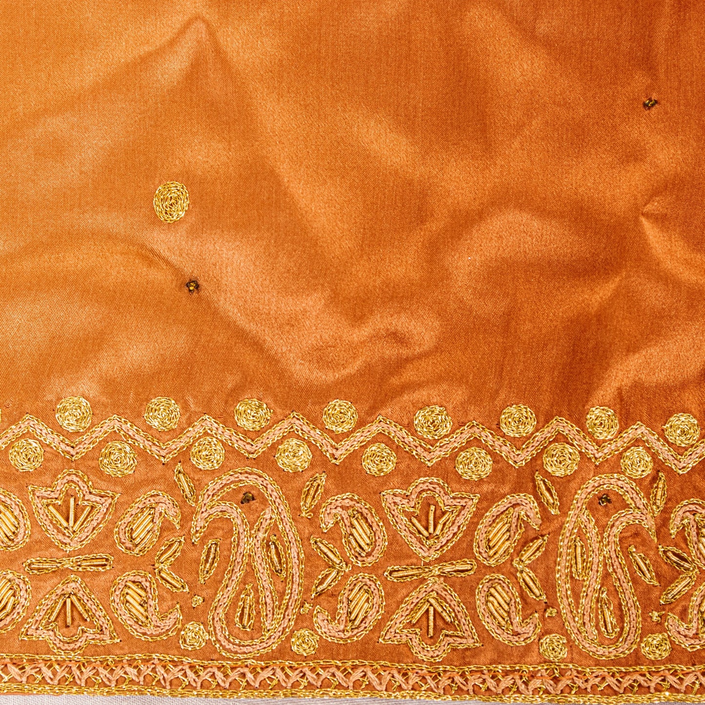 Sanskriti Vintage Peach Pure Satin Dupatta Long Stole Hand Embroidered Zardozi