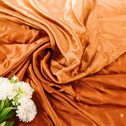 Sanskriti Vintage Peach Pure Satin Dupatta Long Stole Hand Embroidered Zardozi