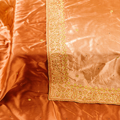 Sanskriti Vintage Peach Pure Satin Dupatta Long Stole Hand Embroidered Zardozi