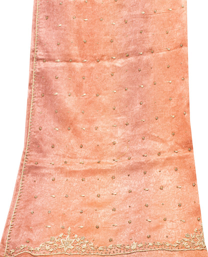 Sanskriti Vintage Peach Art Silk Dupatta Long Stole Hand Beaded Zardozi Scarves