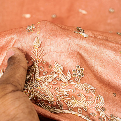 Sanskriti Vintage Peach Art Silk Dupatta Long Stole Hand Beaded Zardozi Scarves