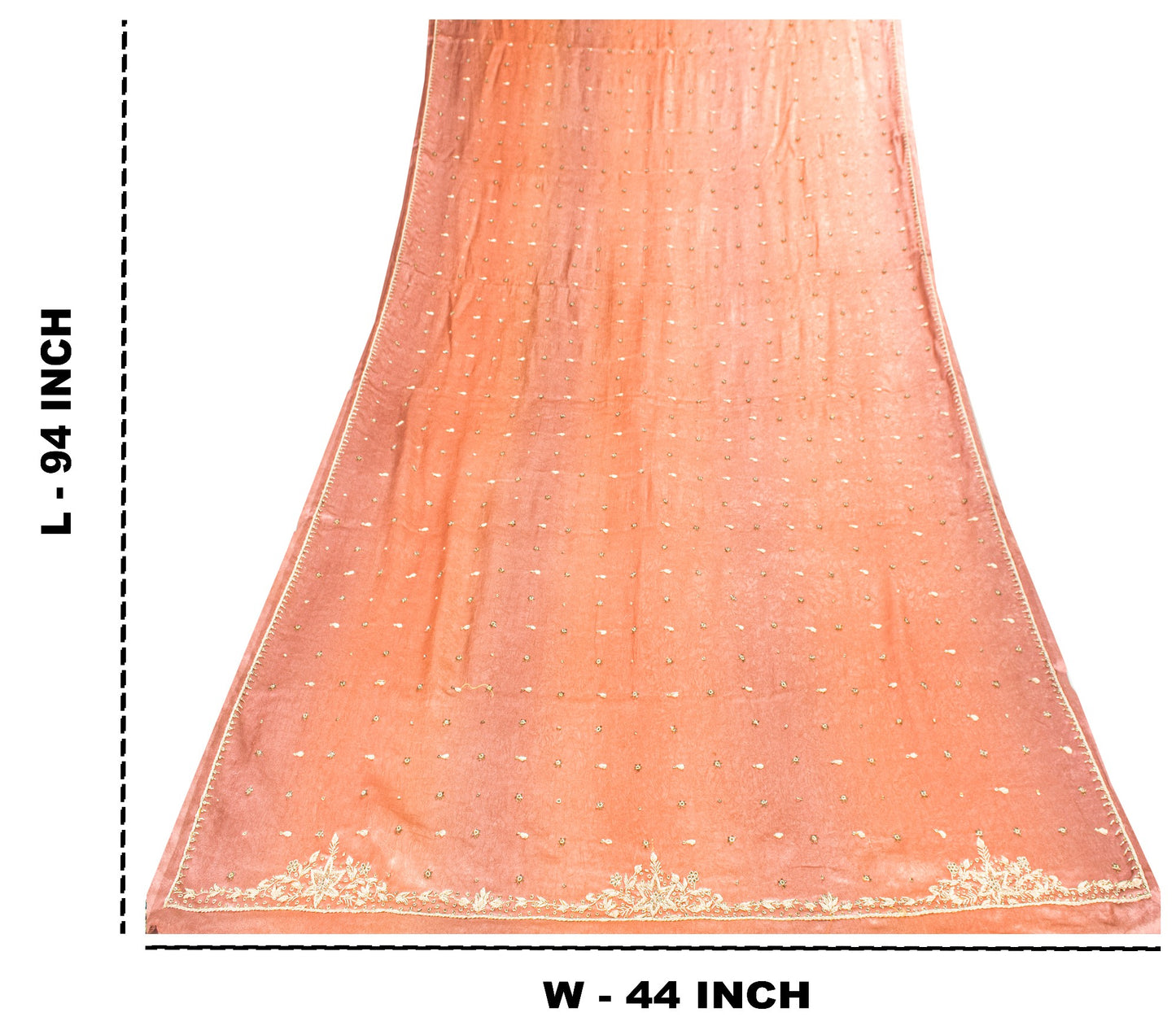 Sanskriti Vintage Peach Art Silk Dupatta Long Stole Hand Beaded Zardozi Scarves Create Dresses, Kaftan, Skirt, Tops, Projects, Decor,