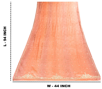 Sanskriti Vintage Peach Art Silk Dupatta Long Stole Hand Beaded Zardozi Scarves Create Dresses, Kaftan, Skirt, Tops, Projects, Decor,