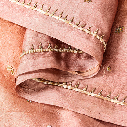 Sanskriti Vintage Peach Art Silk Dupatta Long Stole Hand Beaded Zardozi Scarves