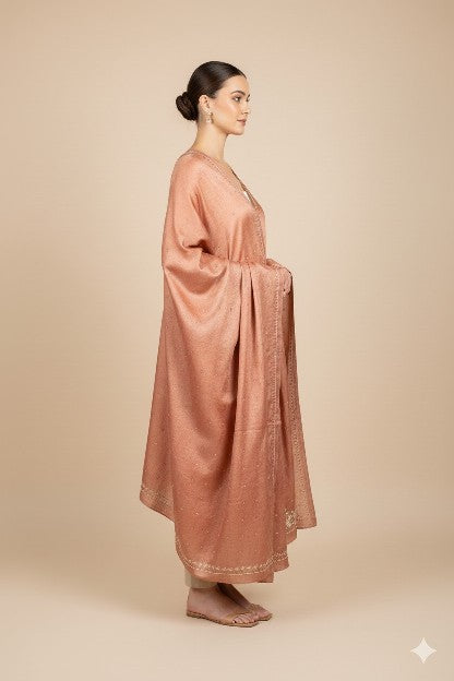 Sanskriti Vintage Peach Art Silk Dupatta Long Stole Hand Beaded Zardozi Scarves