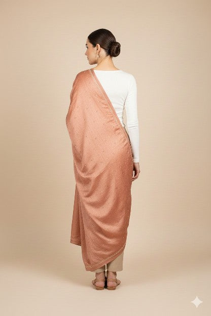 Sanskriti Vintage Peach Art Silk Dupatta Long Stole Hand Beaded Zardozi Scarves