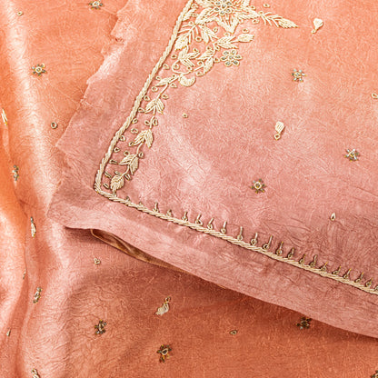 Sanskriti Vintage Peach Art Silk Dupatta Long Stole Hand Beaded Zardozi Scarves