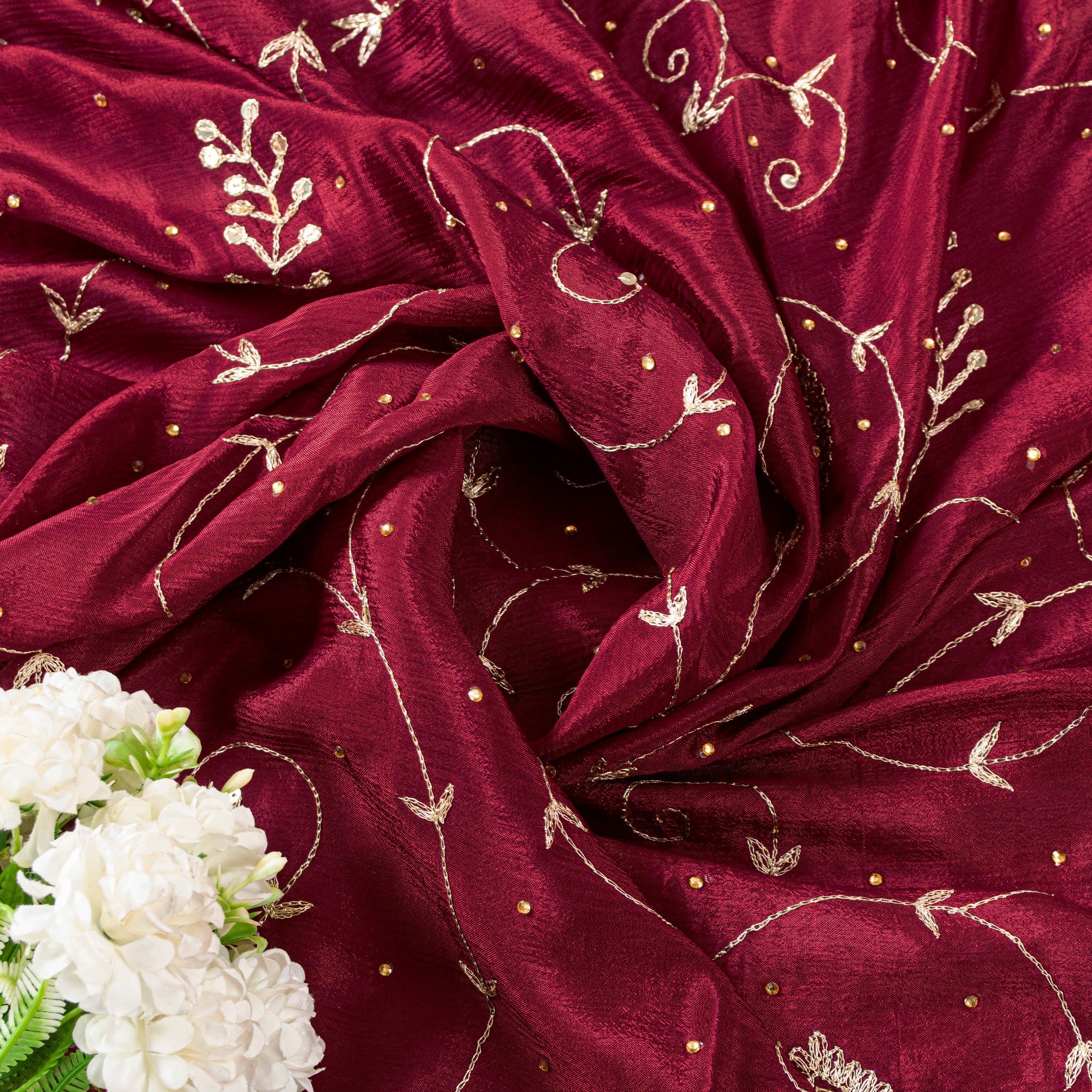 Sanskriti Vintage Red Pure Silk Dupatta Long Stole Hand Embroidered Zari Scarf