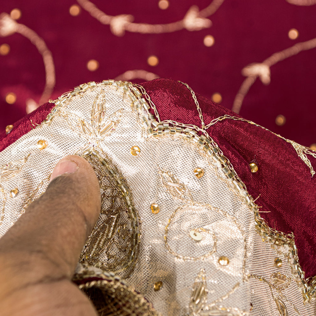 Sanskriti Vintage Red Pure Silk Dupatta Long Stole Hand Embroidered Zari Scarf