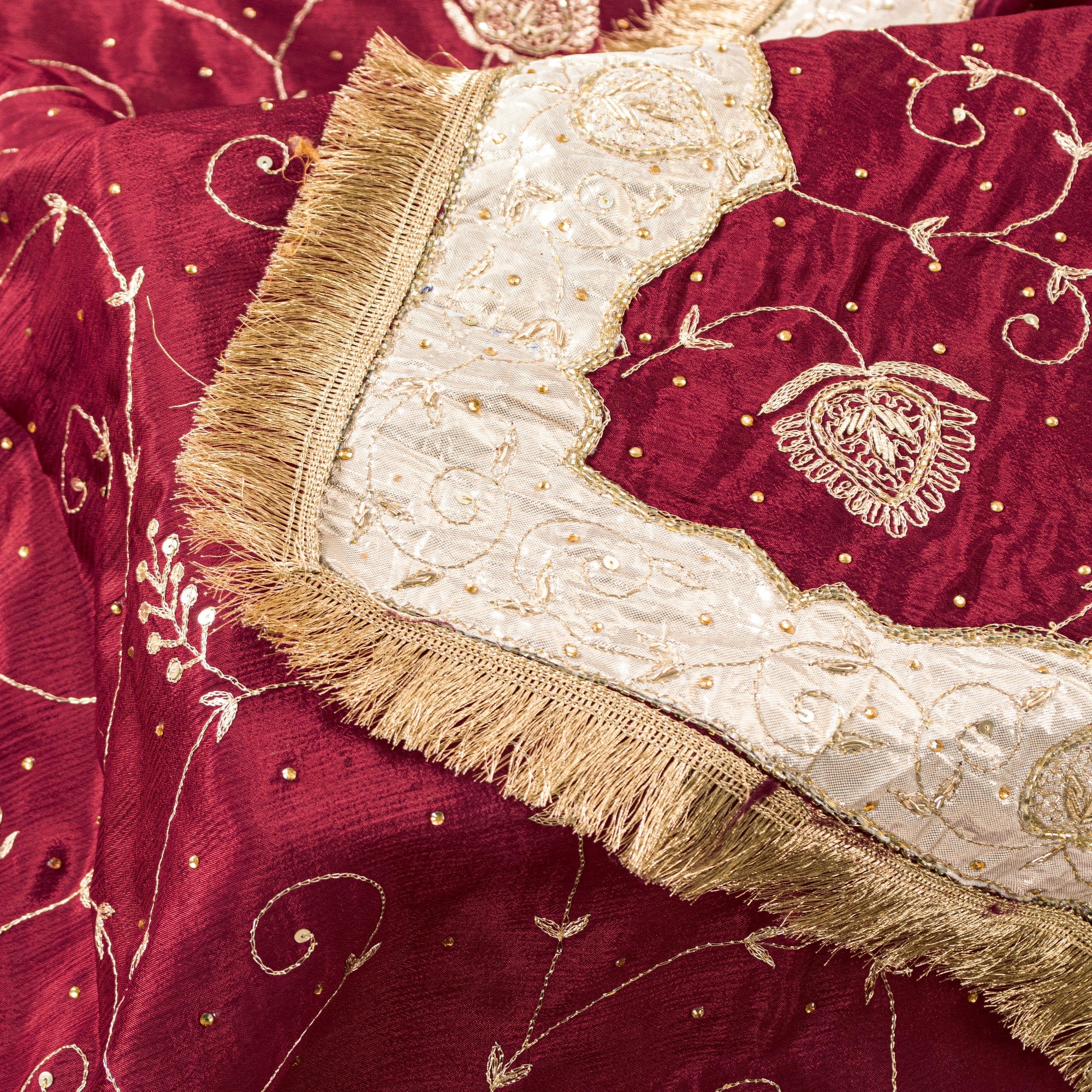 Sanskriti Vintage Red Pure Silk Dupatta Long Stole Hand Embroidered Zari Scarf