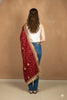 Sanskriti Vintage Red Pure Silk Dupatta Long Stole Hand Embroidered Zari Scarf