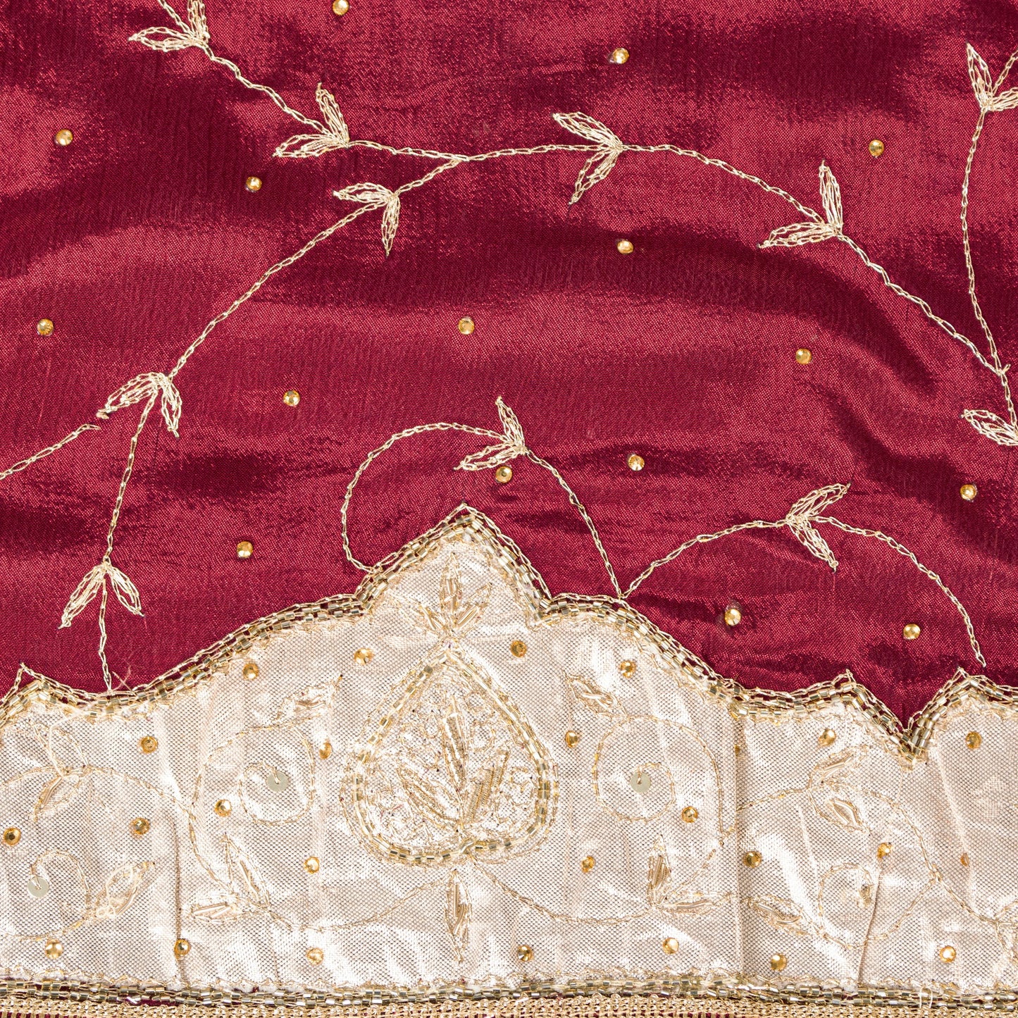 Sanskriti Vintage Red 100% Pure Silk Dupatta Long Stole Hand Embroidered Zari Dabka Sequins Veil Neck/Headscarf, Crafting or Wearing