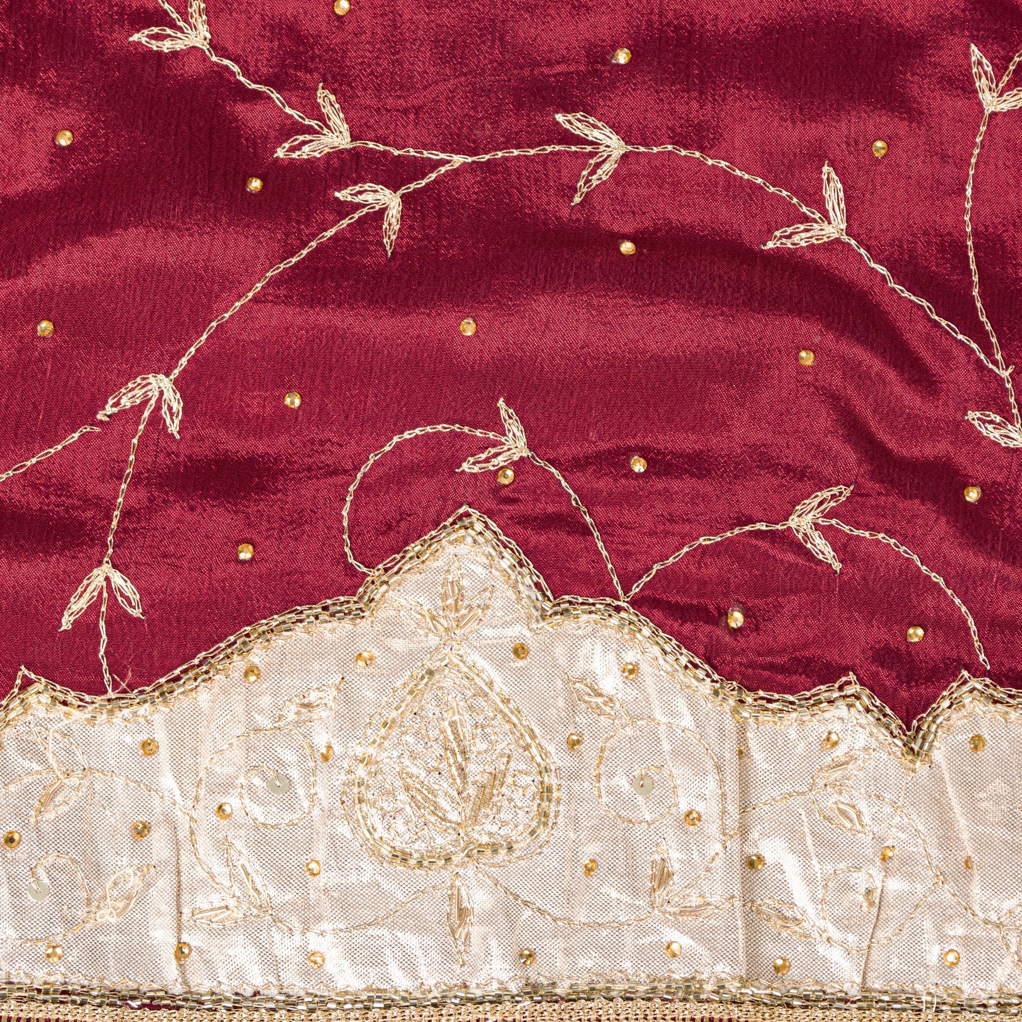 Sanskriti Vintage Red Pure Silk Dupatta Long Stole Hand Embroidered Zari Scarf