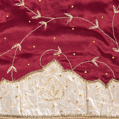 Sanskriti Vintage Red 100% Pure Silk Dupatta Long Stole Hand Embroidered Zari Dabka Sequins Veil Neck/Headscarf, Crafting or Wearing