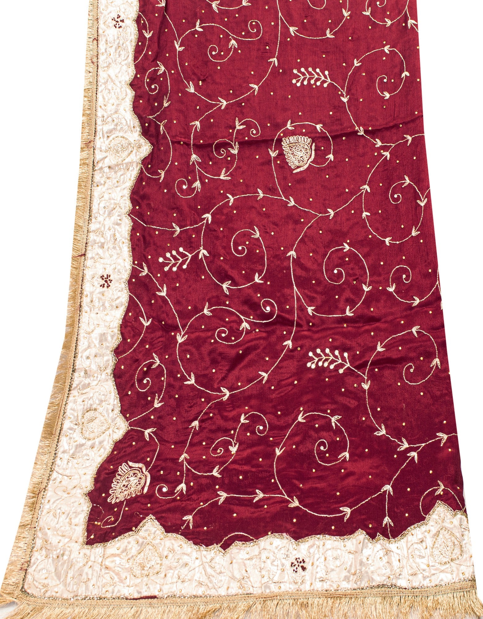 Sanskriti Vintage Red Pure Silk Dupatta Long Stole Hand Embroidered Zari Scarf