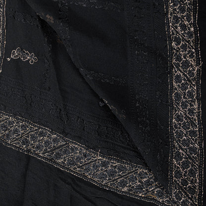 Sanskriti Vintage Black Pure Silk Dupatta Long Stole Hand Embroidered Zardozi