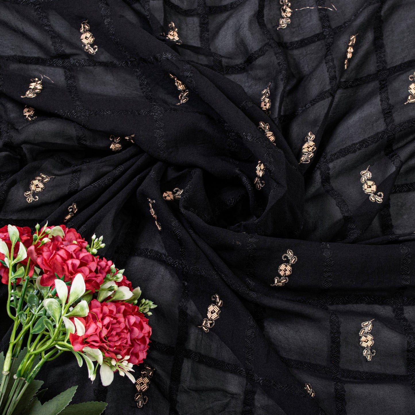 Sanskriti Vintage Black Pure Silk Dupatta Long Stole Hand Embroidered Zardozi