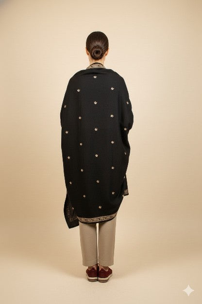 Sanskriti Vintage Black Pure Silk Dupatta Long Stole Hand Embroidered Zardozi