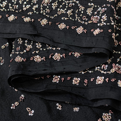 Sanskriti Vintage Black Pure Silk Dupatta Long Stole Hand Beaded Zardozi Scarves