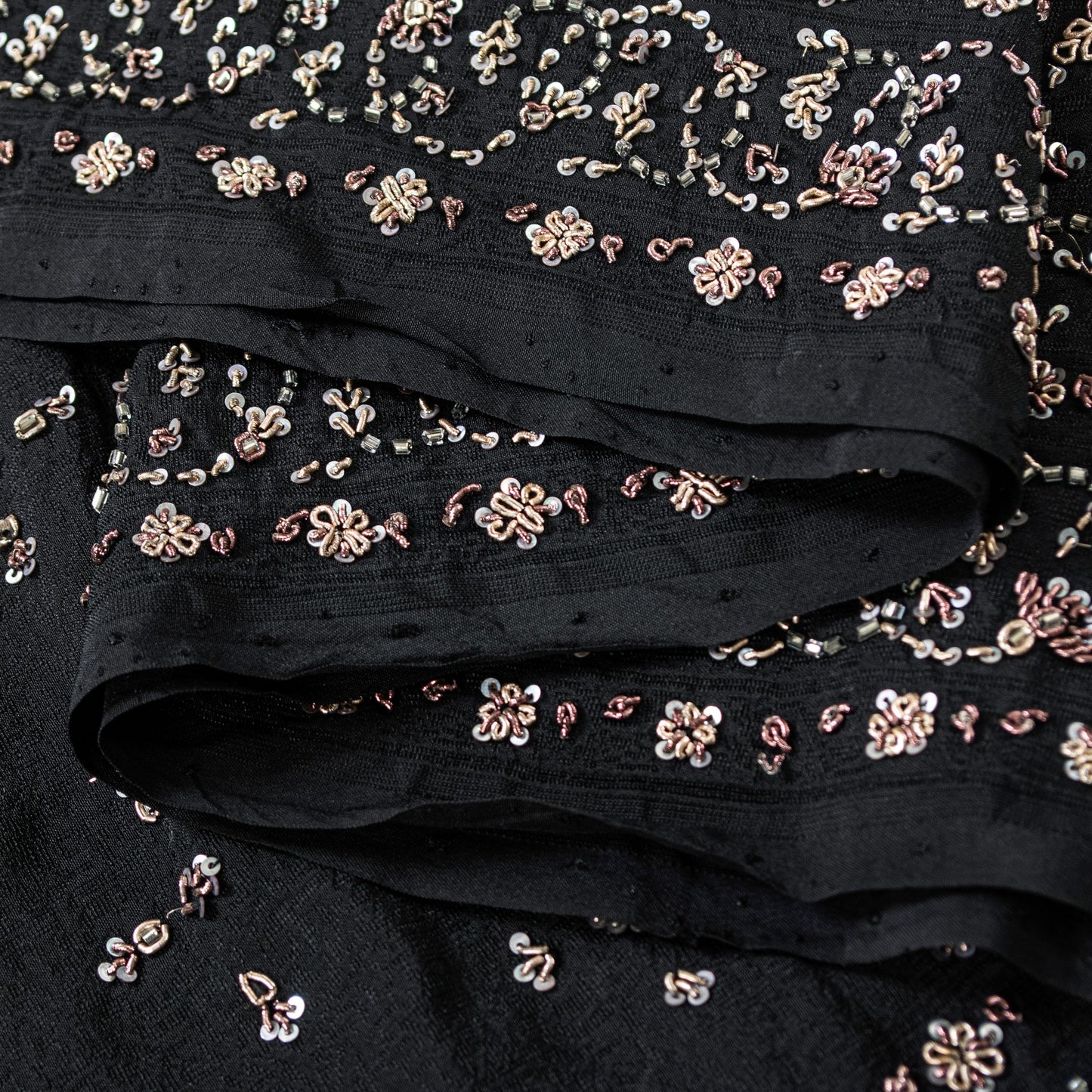 Sanskriti Vintage Black Pure Silk Dupatta Long Stole Hand Beaded Zardozi Scarves