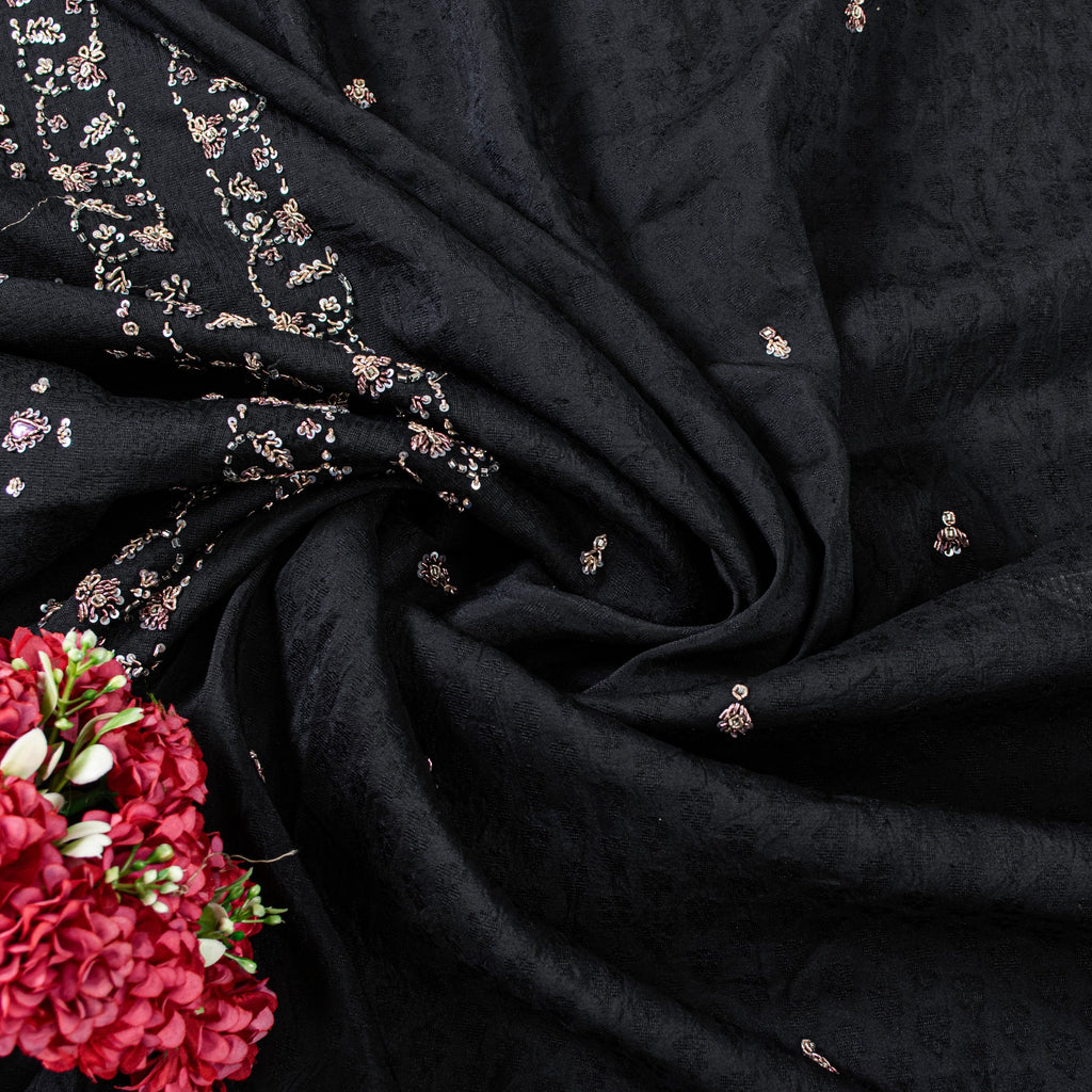 Sanskriti Vintage Black Pure Silk Dupatta Long Stole Hand Beaded Zardozi Scarves