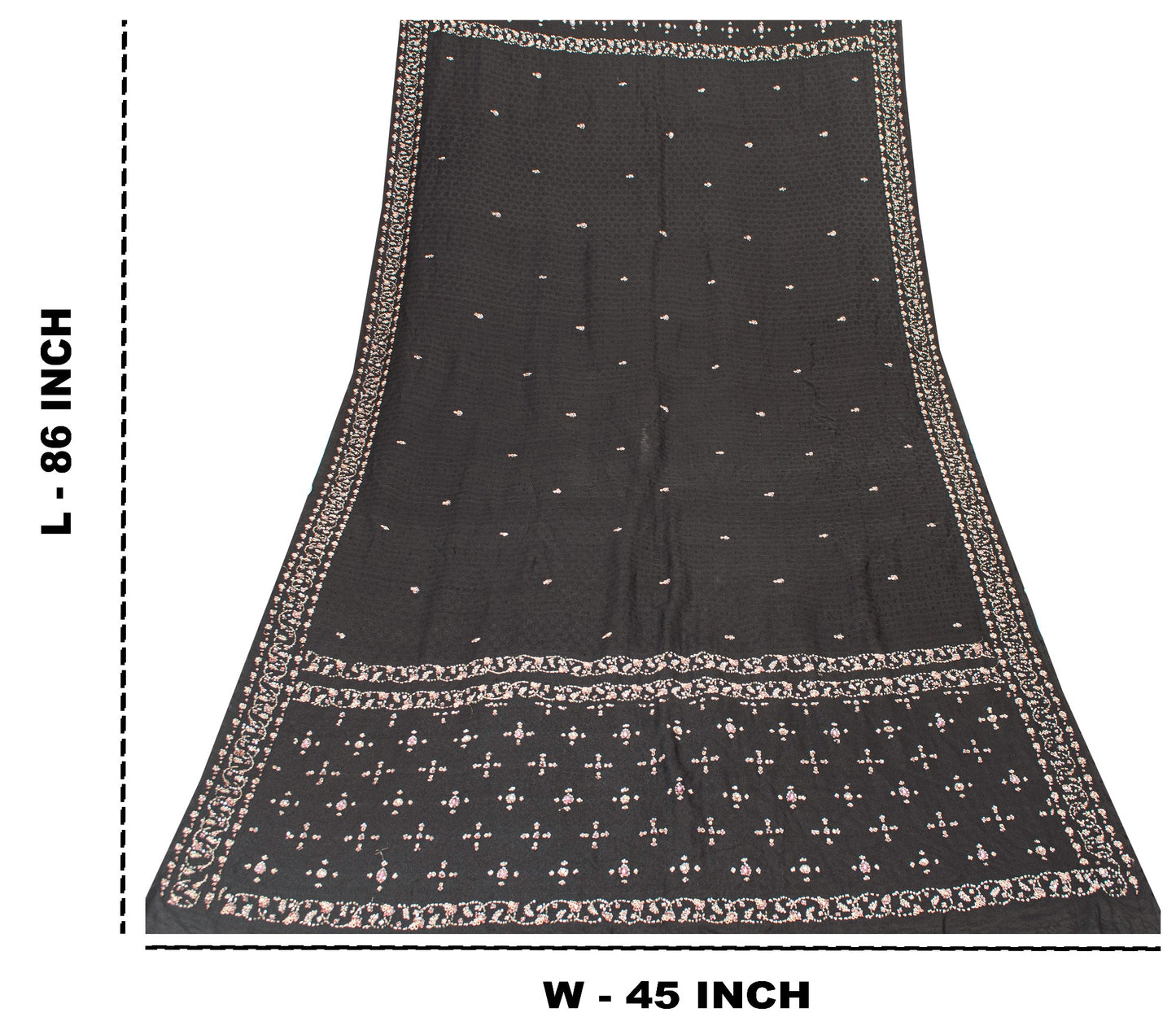 Sanskriti Vintage Black Pure Silk Dupatta Long Stole Hand Beaded Zardozi Scarves