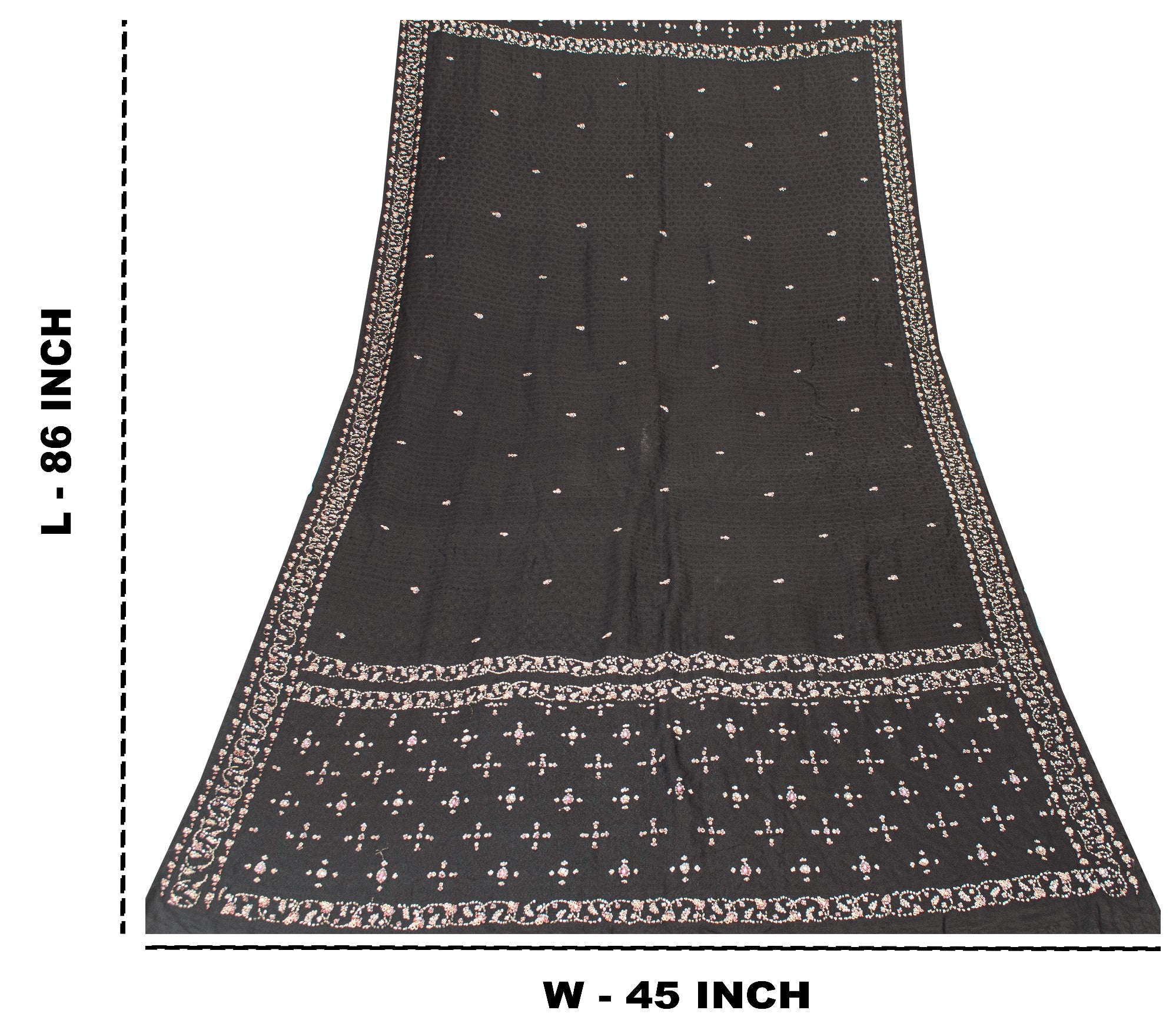 Sanskriti Vintage Black Pure Silk Dupatta Long Stole Hand Beaded Zardozi Scarves