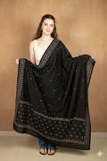 Sanskriti Vintage Black Pure Silk Dupatta Long Stole Hand Beaded Zardozi Scarves
