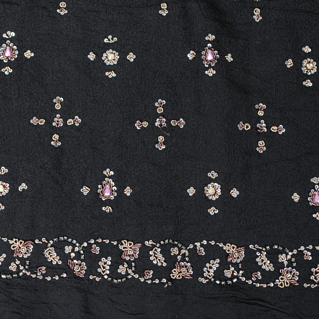 Sanskriti Vintage Black Pure Silk Dupatta Long Stole Hand Beaded Zardozi Scarves