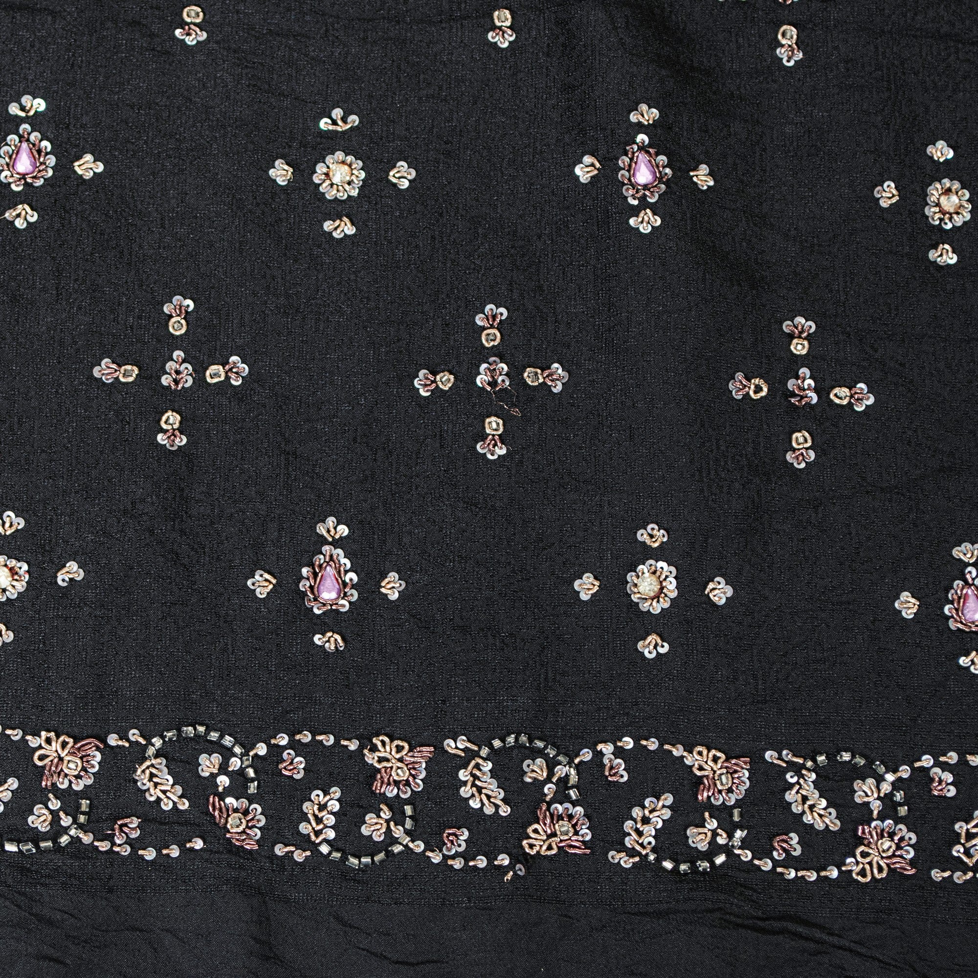 Sanskriti Vintage Black Pure Silk Dupatta Long Stole Hand Beaded Zardozi Scarves