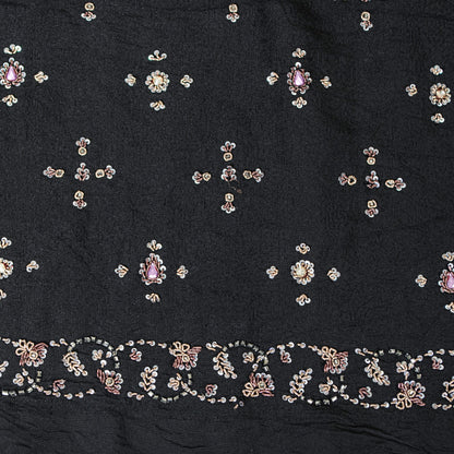 Sanskriti Vintage Black Pure Silk Dupatta Long Stole Hand Beaded Zardozi Scarves