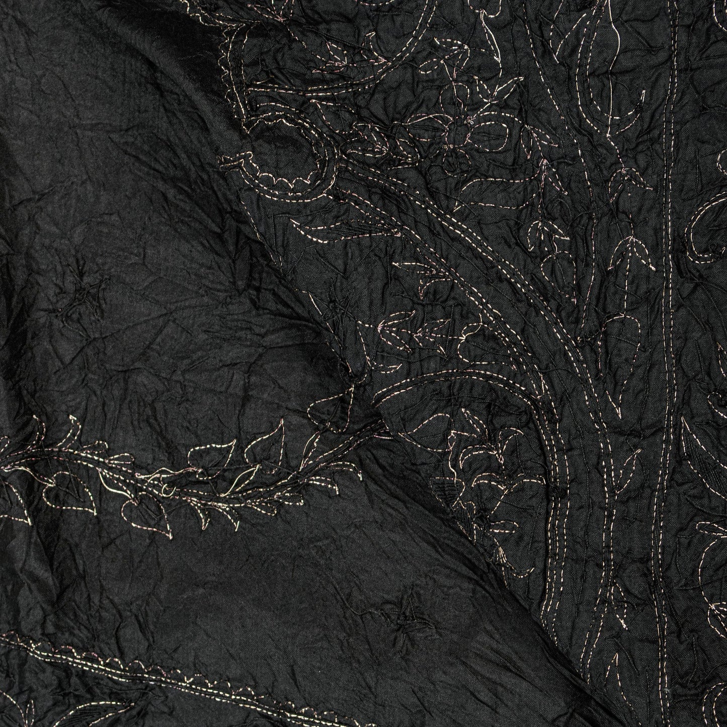 Sanskriti Vintage Black Pure Silk Dupatta Long Stole Hand Embroidered Zardozi