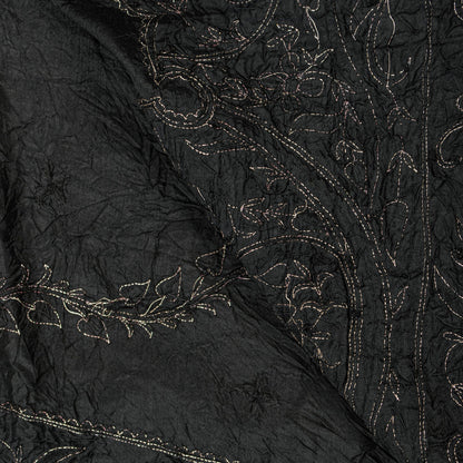 Sanskriti Vintage Black Pure Silk Dupatta Long Stole Hand Embroidered Zardozi