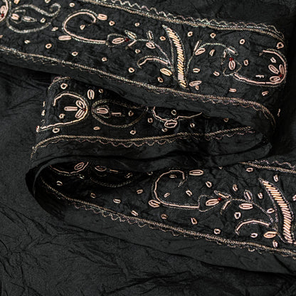 Sanskriti Vintage Black Pure Silk Dupatta Long Stole Hand Embroidered Zardozi