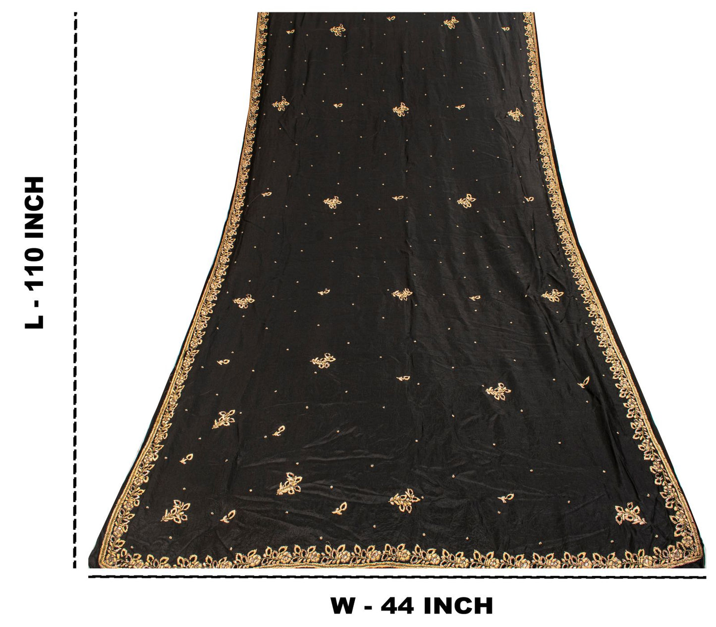 Sanskriti Vintage Dupatta/Stole Black Pure Silk Hand Embroidered Zardozi Veil