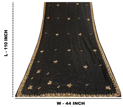 Sanskriti Vintage Dupatta/Stole Black Pure Silk Hand Embroidered Zardozi Veil