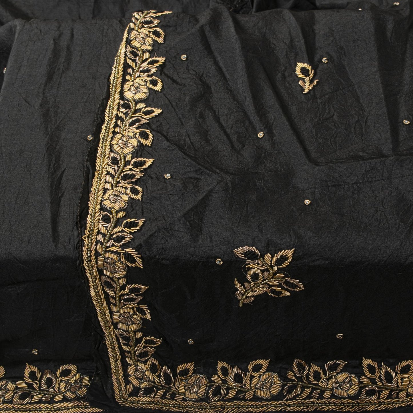 Sanskriti Vintage Dupatta/Stole Black Pure Silk Hand Embroidered Zardozi Veil