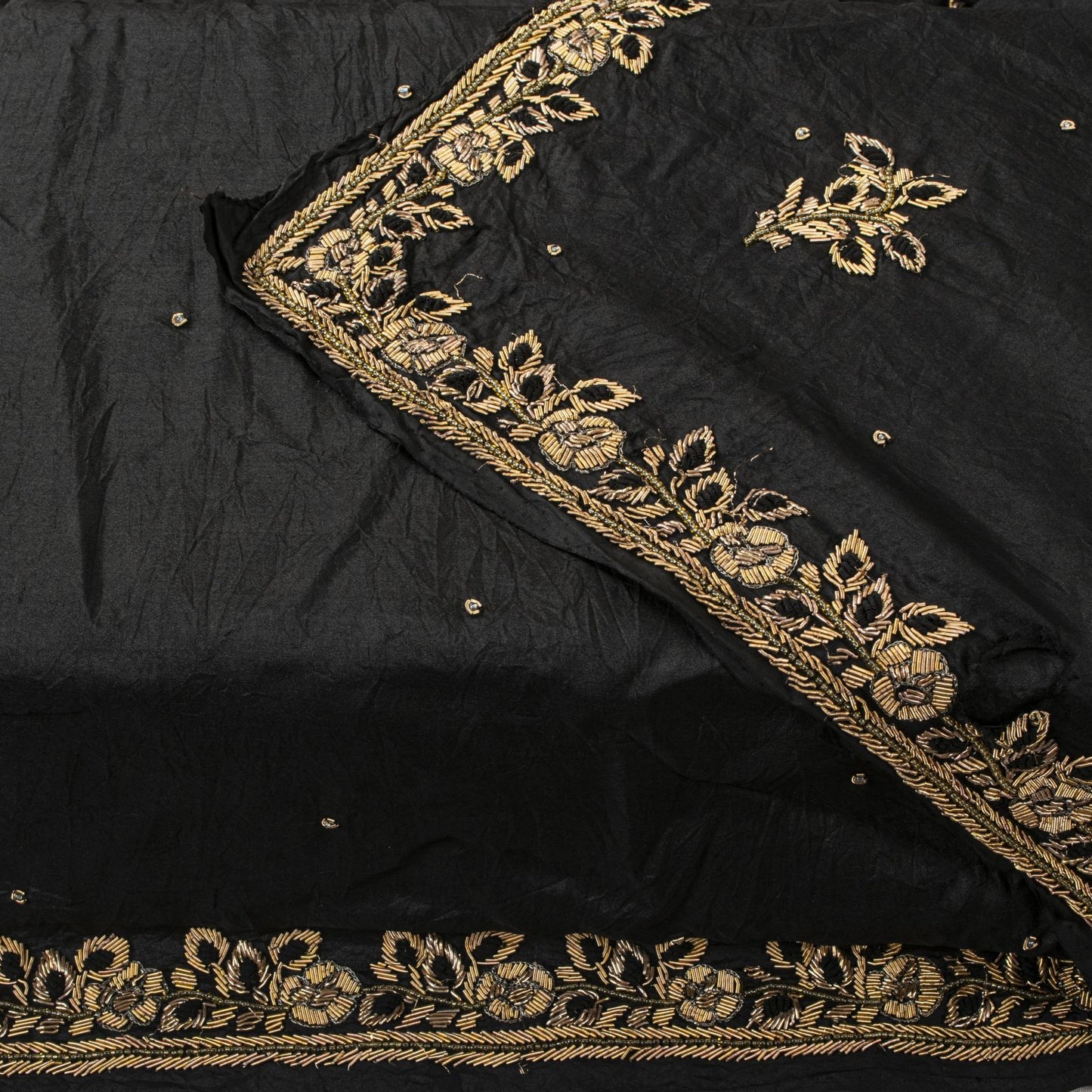 Sanskriti Vintage Dupatta/Stole Black Pure Silk Hand Embroidered Zardozi Veil