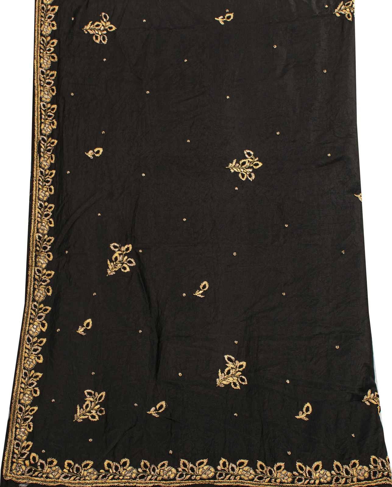 Sanskriti Vintage Dupatta/Stole Black Pure Silk Hand Embroidered Zardozi Veil